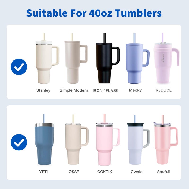 Diumepo 12.2â€ Silicone Straws Reusable for Stanley/Simple Modern/Meoky 30 oz 40 oz Tumbler, 5 Pack Reusable Long Rubber Drinking Straw for 64 oz Water Bottle, Cleaning Brush - Image 2