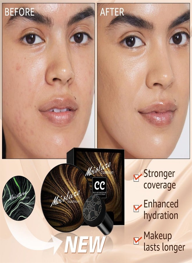 OETUIOW Mushroom Head Air Cushion CC Cream - New Upgraded BB Cream Face Makeup Foundation for Mature Skin Moisturizing Concealer Brighten Long-Lasting, Gold Packaging (Natural, 3.21 Ounce (Pack of 1)) - Image 5