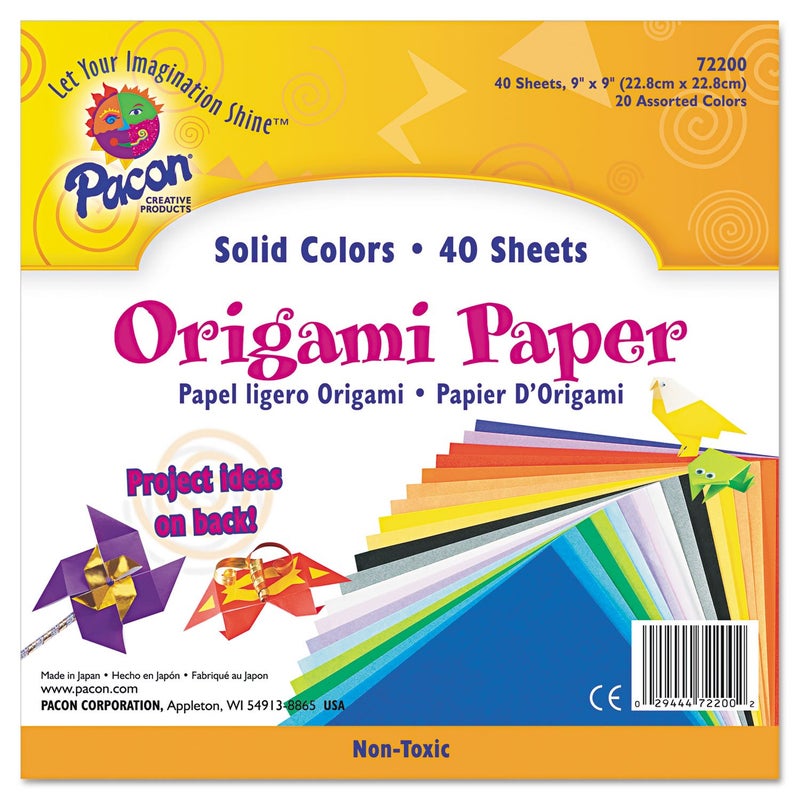 Pacon 72200 Origami Paper, 30 lbs., 9 x 9, Assorted Bright Colors, 40 Sheets/Pack - Image 2