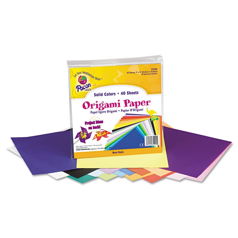 Pacon 72200 Origami Paper, 30 lbs., 9 x 9, Assorted Bright Colors, 40 Sheets/Pack - Image 1