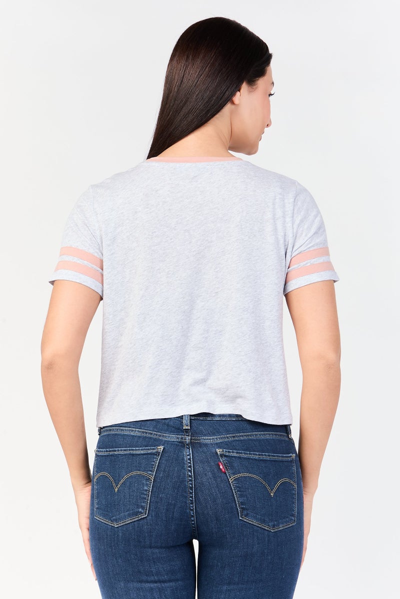 UNDIZ Women Crew Neck Short Sleeve Heather Top, Light Grey - Image 4