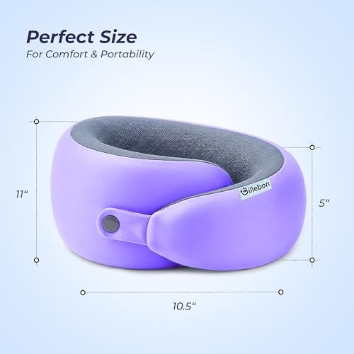 Billebon Memory Foam Neck Pillow with Cooling Gel, Snake Shape Travel Pillow with Snap Button, Neck Rest for Travelling & Flight Travel, Ergonomic Support for Comfort & Pain Relief (Lavender) - Image 2