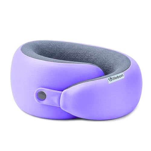 Billebon Memory Foam Neck Pillow with Cooling Gel, Snake Shape Travel Pillow with Snap Button, Neck Rest for Travelling & Flight Travel, Ergonomic Support for Comfort & Pain Relief (Lavender) - Image 1
