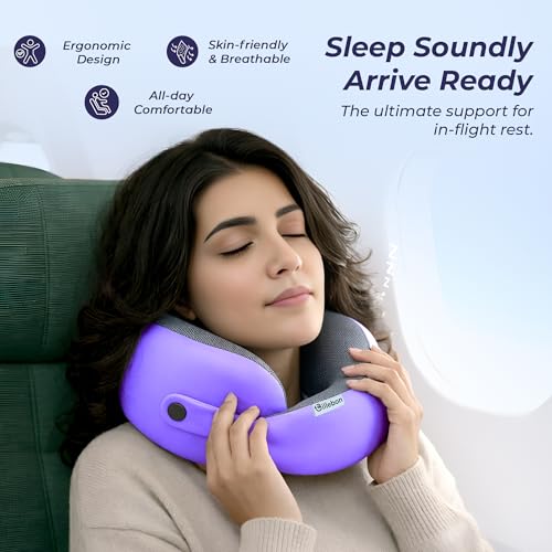 Billebon Memory Foam Neck Pillow with Cooling Gel, Snake Shape Travel Pillow with Snap Button, Neck Rest for Travelling & Flight Travel, Ergonomic Support for Comfort & Pain Relief (Lavender) - Image 4