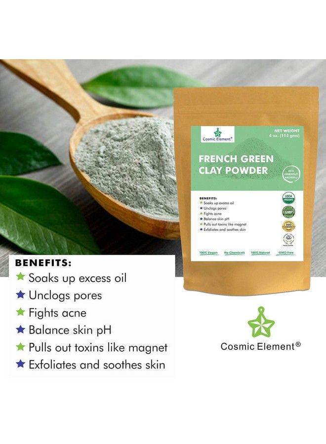 cosmic element French Green Clay European Montmorillonite Ultra Soft Clay Powder Vegan Cosmetic Grade Healing Clay For Face Mask Skin Care Detox Clay Mask For Blackheads And Pores 4 Ounce - Image 4