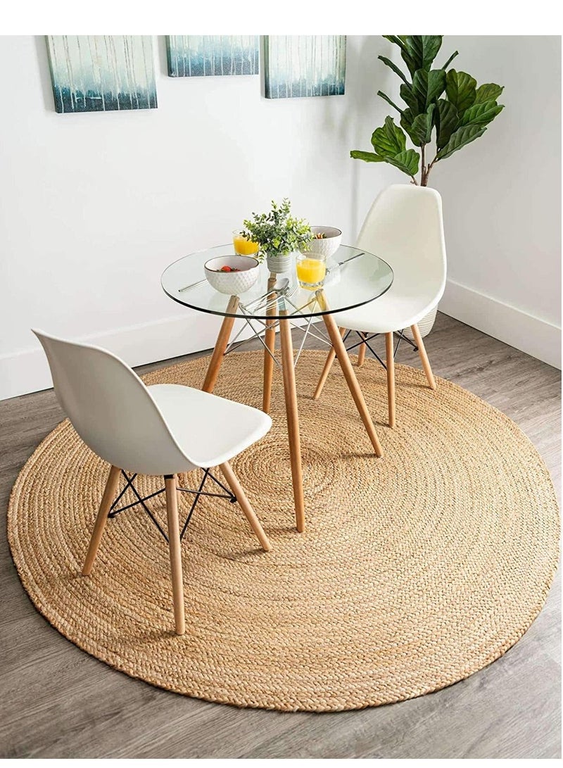 LINGWEI Jute Rug Carpet Round Beige 100x100cm - Image 1