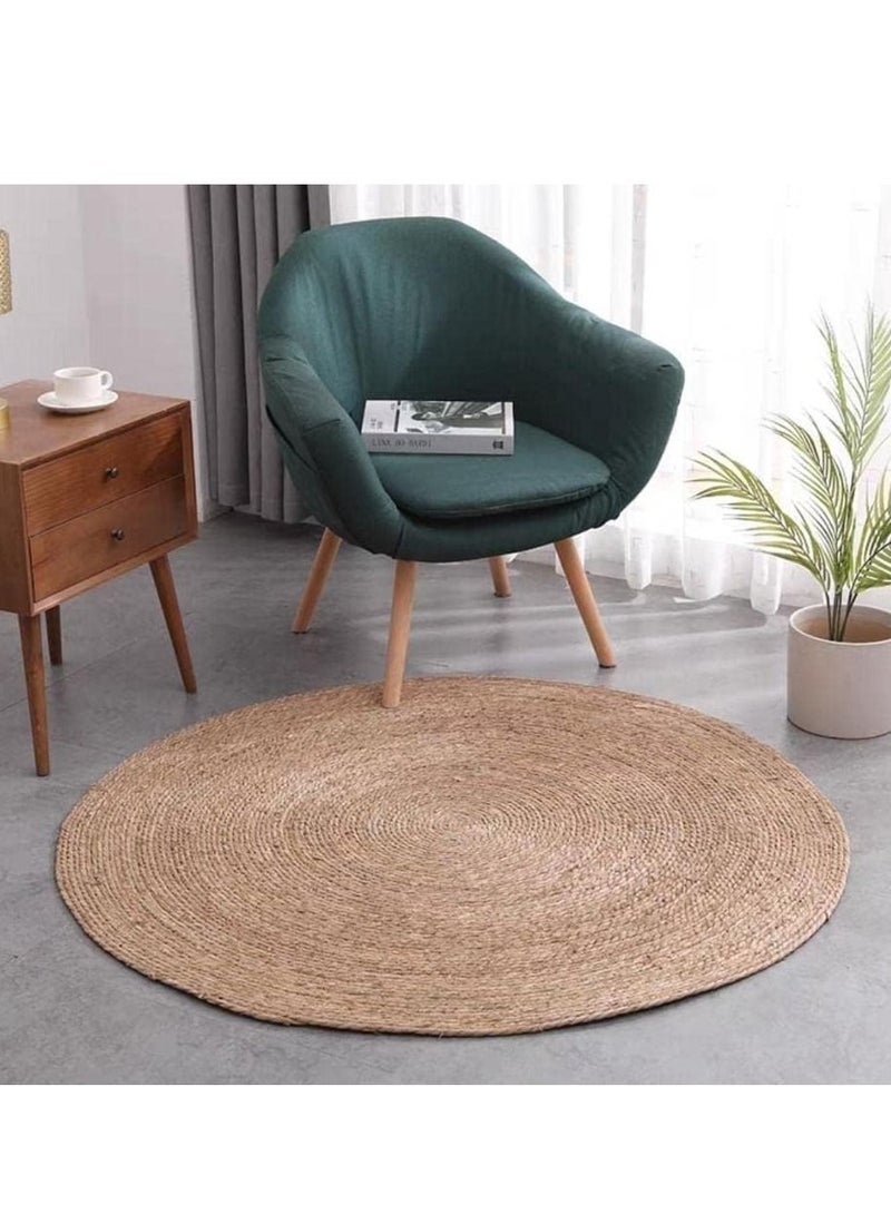 LINGWEI Jute Rug Carpet Round Beige 100x100cm - Image 3