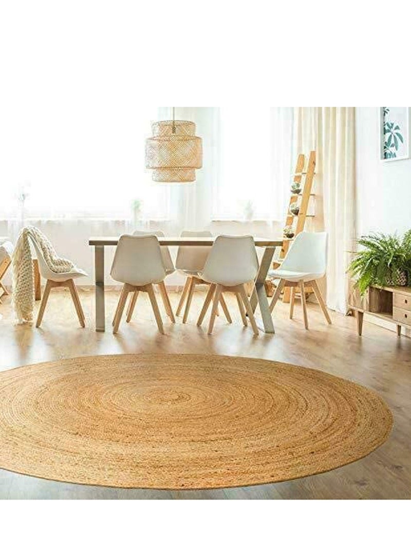 LINGWEI Jute Rug Carpet Round Beige 100x100cm - Image 4