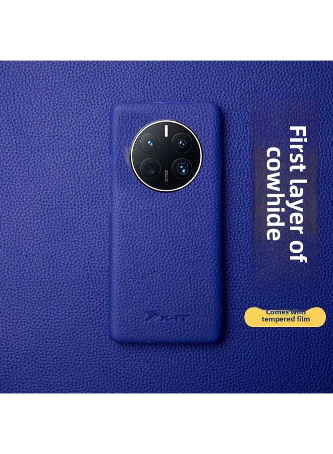 Suitable For Huawei Mate6070 Phone Case Limited Edition Mate70Pro Leather High-end Litchi Pattern Protective Case-Color:Linen Blue-Applicable Model:For Huawei Mate 60