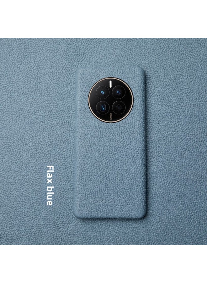 Suitable For Huawei Mate6070 Phone Case Limited Edition Mate70Pro Leather High-end Litchi Pattern Protective Case-Color:Linen Blue-Applicable Model:For Huawei Mate 60