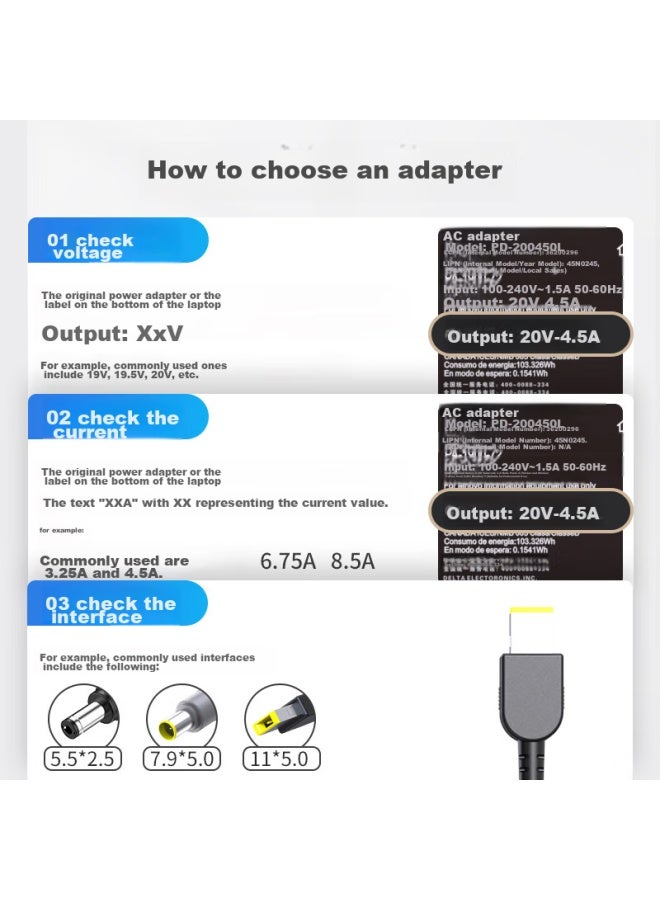 Elei Laptop Charger For Lenovo Thinkpad T440s E431 X240 X270 E475 T470, 20v 4.5a 90w, Square Port Computer Power Adapter - Image 3