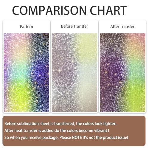 IKELI Glitter Sublimation Transfer Ink Sheets for Sublimation Blanks Mug Tumbler T-Shirt Tote Bag,Pre-Printed Sublimation Paper for Cricut Heat Press,12 Sheets 12x10inch - Image 2