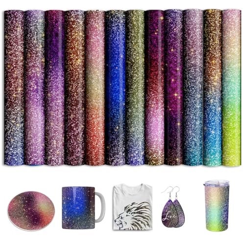 IKELI Glitter Sublimation Transfer Ink Sheets for Sublimation Blanks Mug Tumbler T-Shirt Tote Bag,Pre-Printed Sublimation Paper for Cricut Heat Press,12 Sheets 12x10inch - Image 1