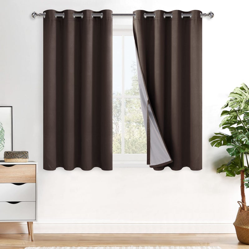 XWZO 100% Blackout Window Curtains - Thermal Insulated & Completely Room Darkening Black Liner Window Treatment with Tiebacks for Bedroom/Living Room  Brown  W52 x L54  Set of 2 Panels - Image 1