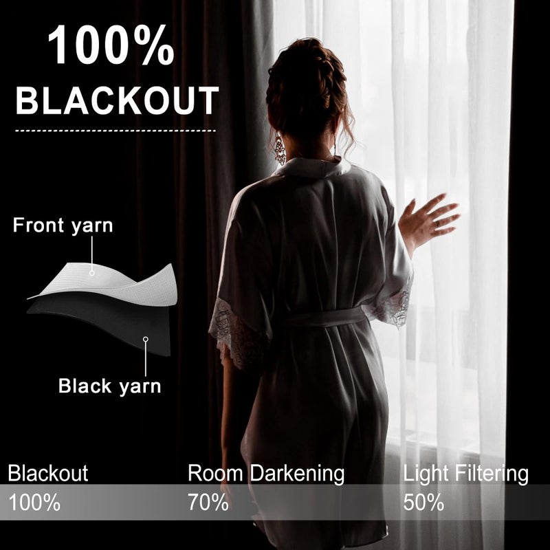 XWZO 100% Blackout Window Curtains - Thermal Insulated & Completely Room Darkening Black Liner Window Treatment with Tiebacks for Bedroom/Living Room  Brown  W52 x L54  Set of 2 Panels - Image 2