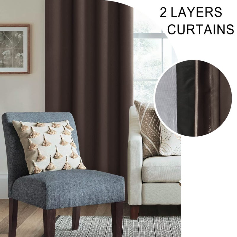 XWZO 100% Blackout Window Curtains - Thermal Insulated & Completely Room Darkening Black Liner Window Treatment with Tiebacks for Bedroom/Living Room  Brown  W52 x L54  Set of 2 Panels - Image 5