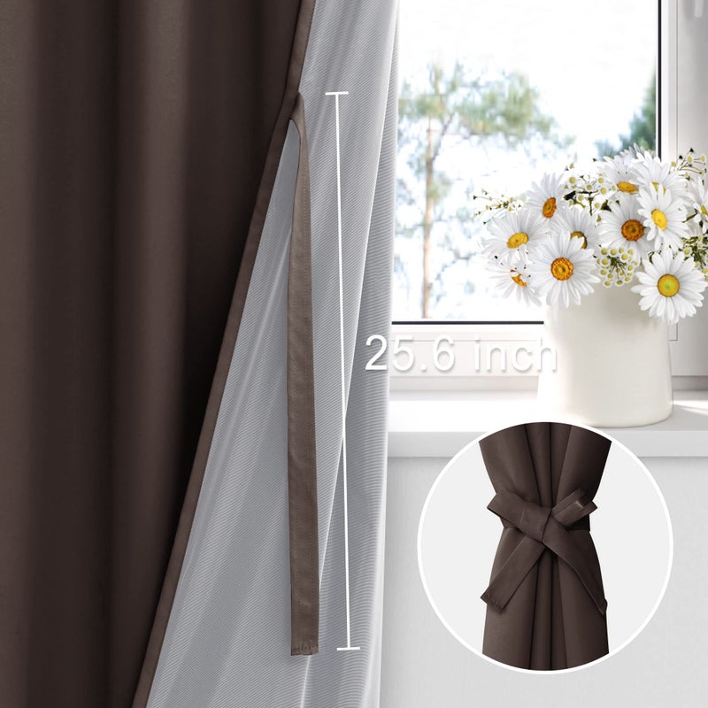XWZO 100% Blackout Window Curtains - Thermal Insulated & Completely Room Darkening Black Liner Window Treatment with Tiebacks for Bedroom/Living Room  Brown  W52 x L54  Set of 2 Panels - Image 3