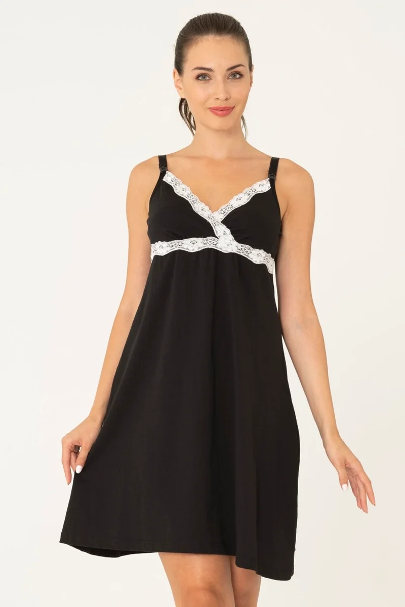 فور يو مودا Black Nursing Nightgown S32120