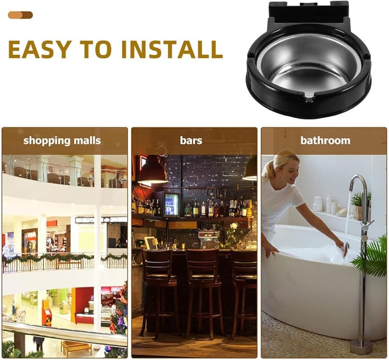 حاوية سجائر من الفولاذ المقاوم للصدأ مثبتة على الحائط 2 قطعة سوداء للداخل والخارج - Image 4