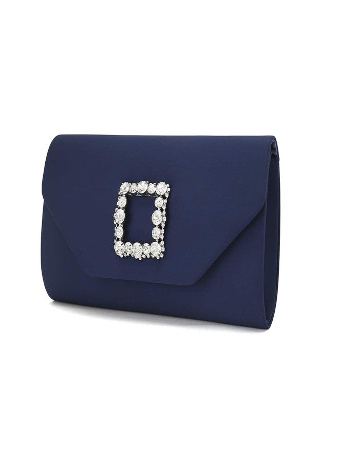 IXEBELLA Satin Evening Bag for Women Clutch Purse Embellished Crystals Buckle (Navy) - Image 2
