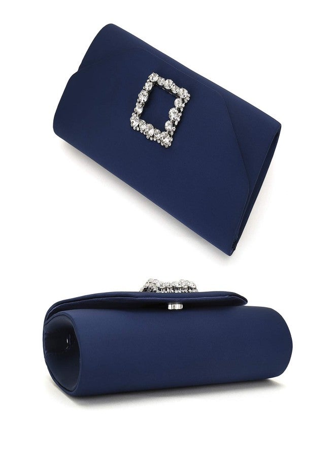 IXEBELLA Satin Evening Bag for Women Clutch Purse Embellished Crystals Buckle (Navy) - Image 5