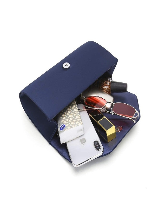 IXEBELLA Satin Evening Bag for Women Clutch Purse Embellished Crystals Buckle (Navy) - Image 4