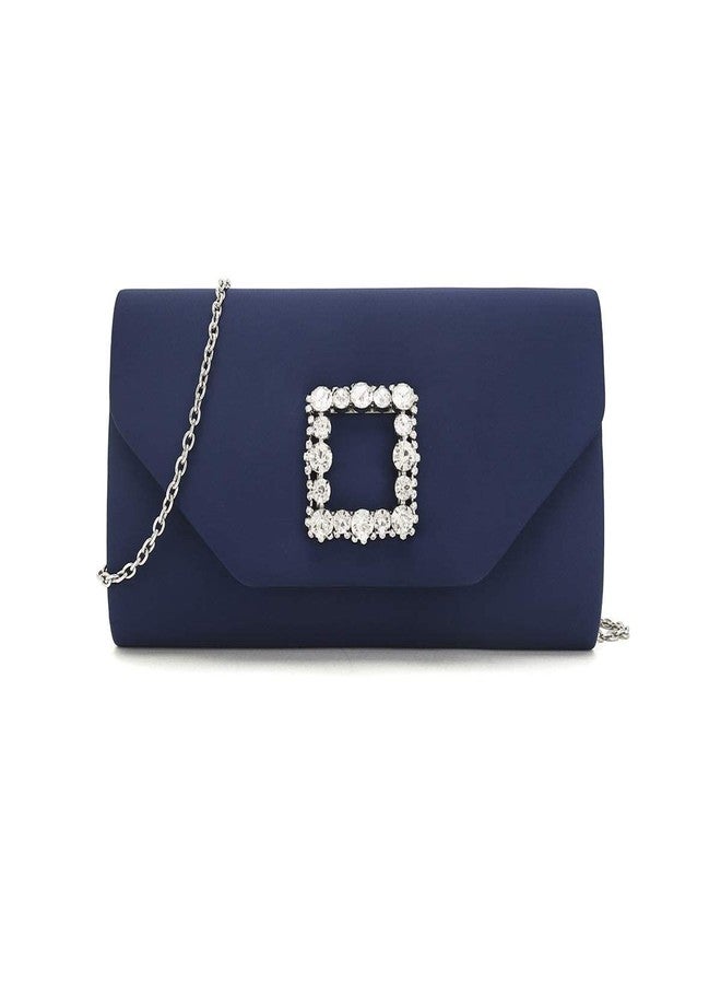 IXEBELLA Satin Evening Bag for Women Clutch Purse Embellished Crystals Buckle (Navy) - Image 1