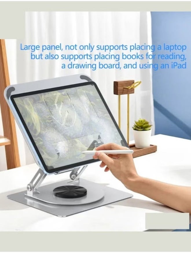 DUSALA - EH257 360° Rotatable Laptop Stand for Desk – Adjustable Carbon Steel Riser with Porous Heat Dissipation and Flexible Angle Adjustment – Ergonomic and Sturdy Notebook Holder for 11" to 17.3" Laptops – Durable Silver Finish for Home and Office Use - Image 1