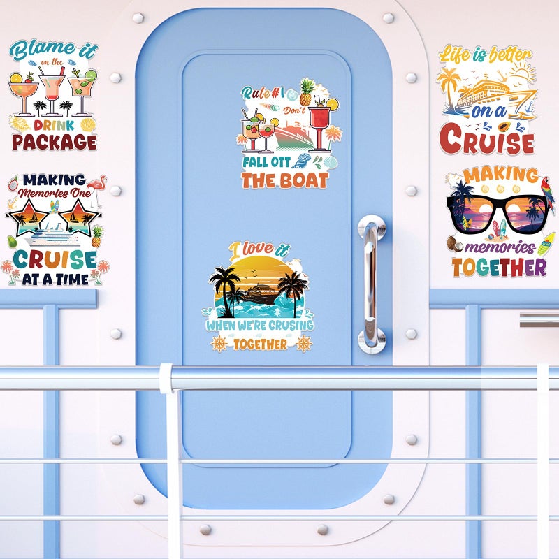 Wxiben Family Cruise Door Decorations Magnetic - Wxiben 6PCS Vintage Hawaii Cruise Door Ship Decorations Magnets Glasses Palm Tree Sunset Drink Cruise Door Magnets for Family Vacation Carnival Cabin Decor - Image 3