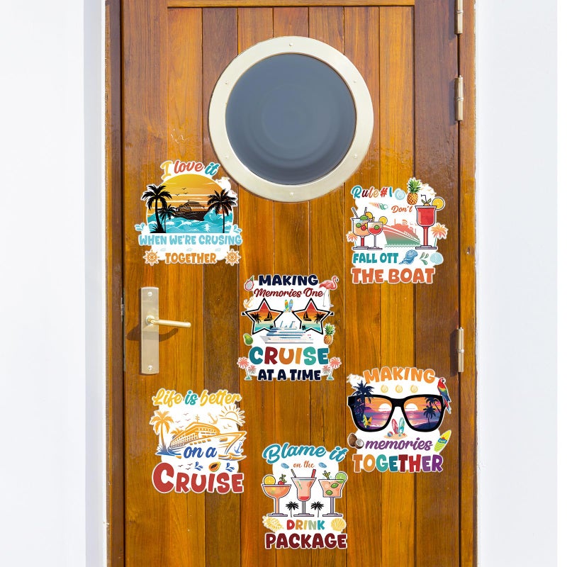 Wxiben Family Cruise Door Decorations Magnetic - Wxiben 6PCS Vintage Hawaii Cruise Door Ship Decorations Magnets Glasses Palm Tree Sunset Drink Cruise Door Magnets for Family Vacation Carnival Cabin Decor - Image 4