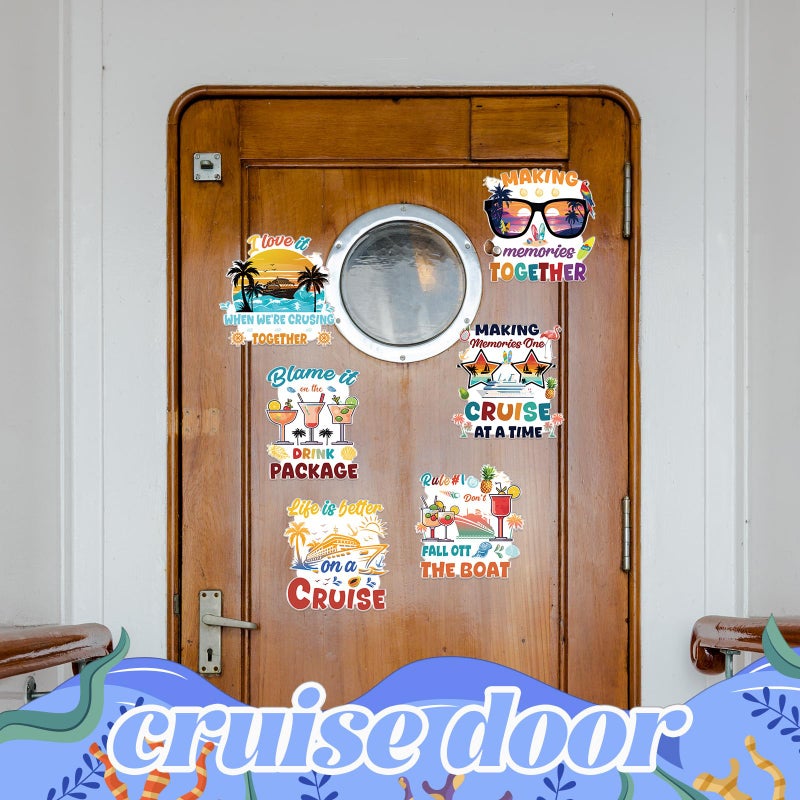 Wxiben Family Cruise Door Decorations Magnetic - Wxiben 6PCS Vintage Hawaii Cruise Door Ship Decorations Magnets Glasses Palm Tree Sunset Drink Cruise Door Magnets for Family Vacation Carnival Cabin Decor - Image 5