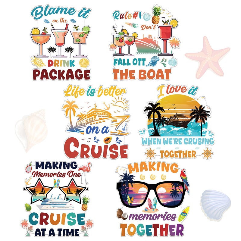 Wxiben Family Cruise Door Decorations Magnetic - Wxiben 6PCS Vintage Hawaii Cruise Door Ship Decorations Magnets Glasses Palm Tree Sunset Drink Cruise Door Magnets for Family Vacation Carnival Cabin Decor - Image 1