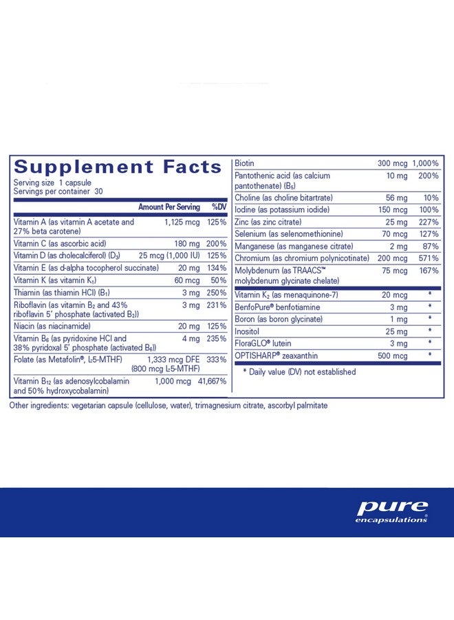 Pure Encapsulations PureGenomics Multivitamin - Supplement to Support Nutrient Requirements of Common Genetic Variations - with Vitamin A,B,C,D,E, K & Minerals - 30 Capsules - Image 1