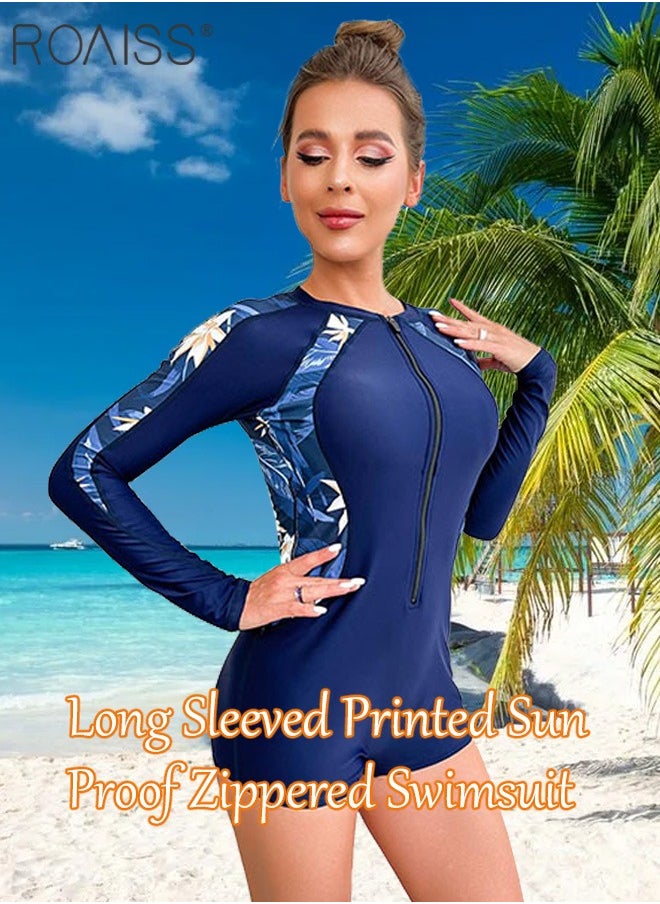 Women's Printed One Piece Swimsuit Zip Closure for Easy on and off Stretch Slim Long Sleeved Shorts - pzsku/Z4B21BA0F9A07A121369AZ/45/_/1694743000/37a11560-27ba-4192-a38b-8c12aecbcb68