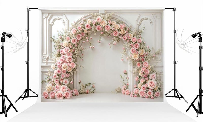 Kate 7Ã—5ft (2.2Ã—1.5m) White Plaster Line Wall Backdrop Photography Arched Flower Door Indoor Birthday Girl Party Party Wedding Maternal Portrait Background Photography Studio Props Photos Videos - Image 1
