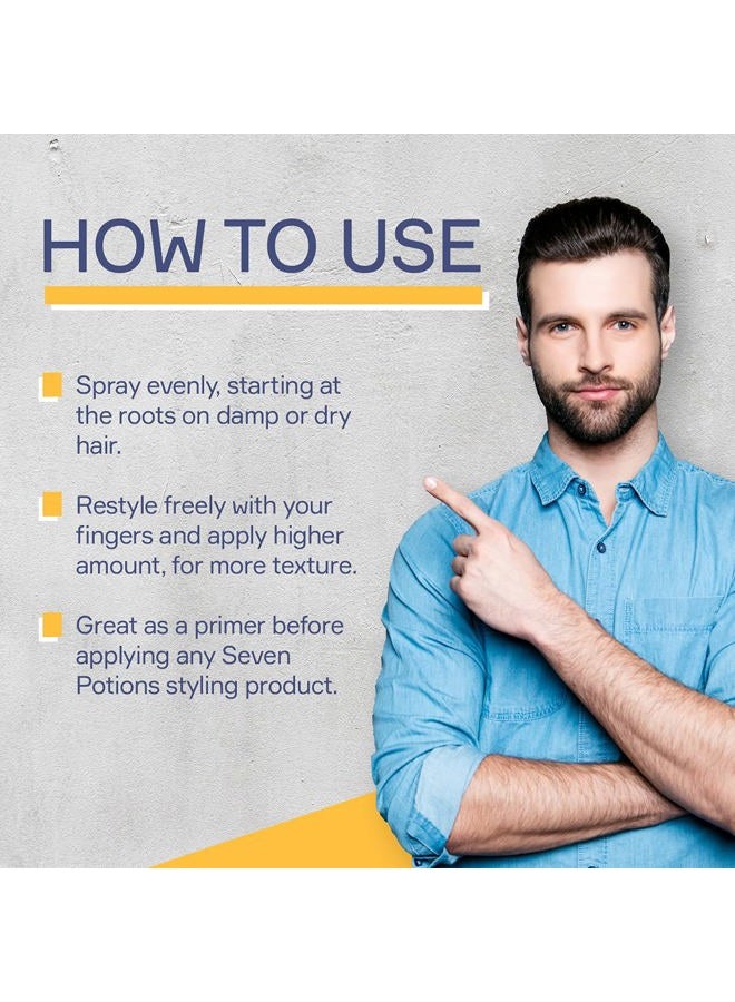 Seven Potions Salt Texturizing Spray For Men 6.8 fl oz - Matte Finish - Texturized Hold Which Works Perfect As Styling Product Primer - Water Based - Texture & Volume - Natural, Vegan, Cruelty Free - Image 3
