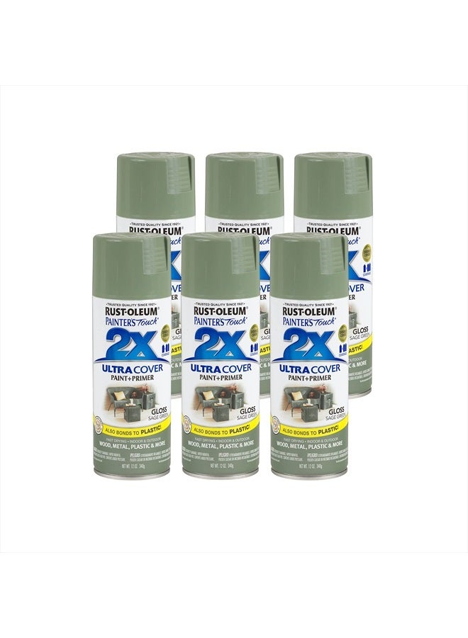 RUST-OLEUM 249094-6PK Painter's Touch 2X Ultra Cover Spray Paint, 12 oz, Gloss Sage Green, 6 Pack - Image 1
