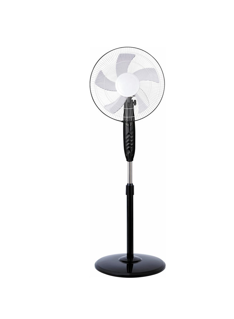 Stand Fan – 16″ Adjustable Height 50 W, 3 Speed, Remote + LED Timer, 5-Blade Oscillating Pedestal Fan  - Image 1