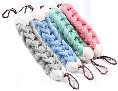 AARainbow 4 Packs Long Stretch Back Sponge with Rope Handles Back Scrubber Body Sponges for Bathing Bath Shower Mesh Sponge Body Deep Cleaning for Men Women BlueGreyGreenPink - Image 2