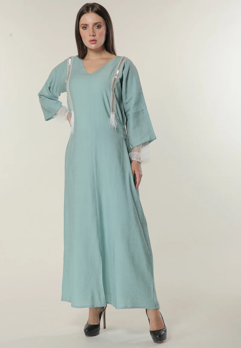 Moistreet Tie Detailed Boat Neck Kaftan