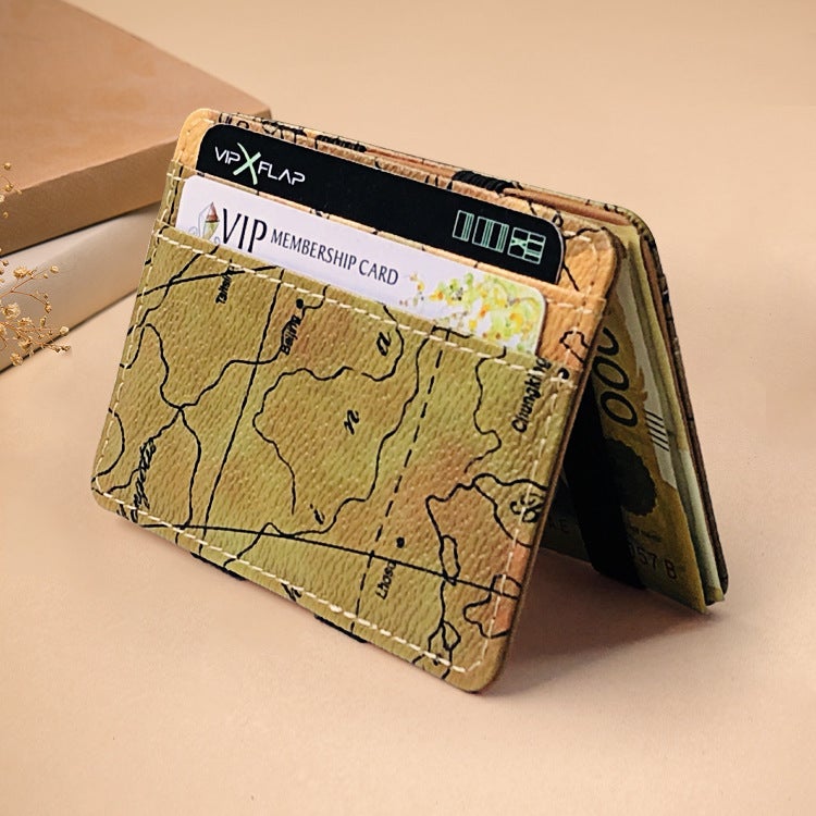 2020 new map pattern creative magic wallet men''s and women''s fashion money clip PU double-sided coin purse cross-border new products - Image 5