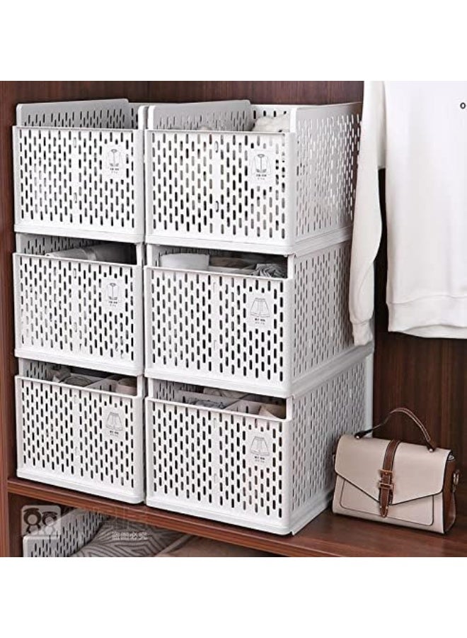 صندوق تخزين خزانة قابل للتكديس، منظم أدراج بلاستيكي، سلال رفوف ملابس قابلة للطي، حاويات قابلة للطي، مثالي للمنزل والمكتب - Image 5