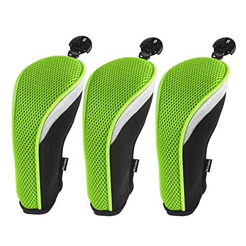 Andux Golf Hybrid Club Head Covers with Dial No. Tag Pack of 3 (All The Same Size) Black/Green - Image 1