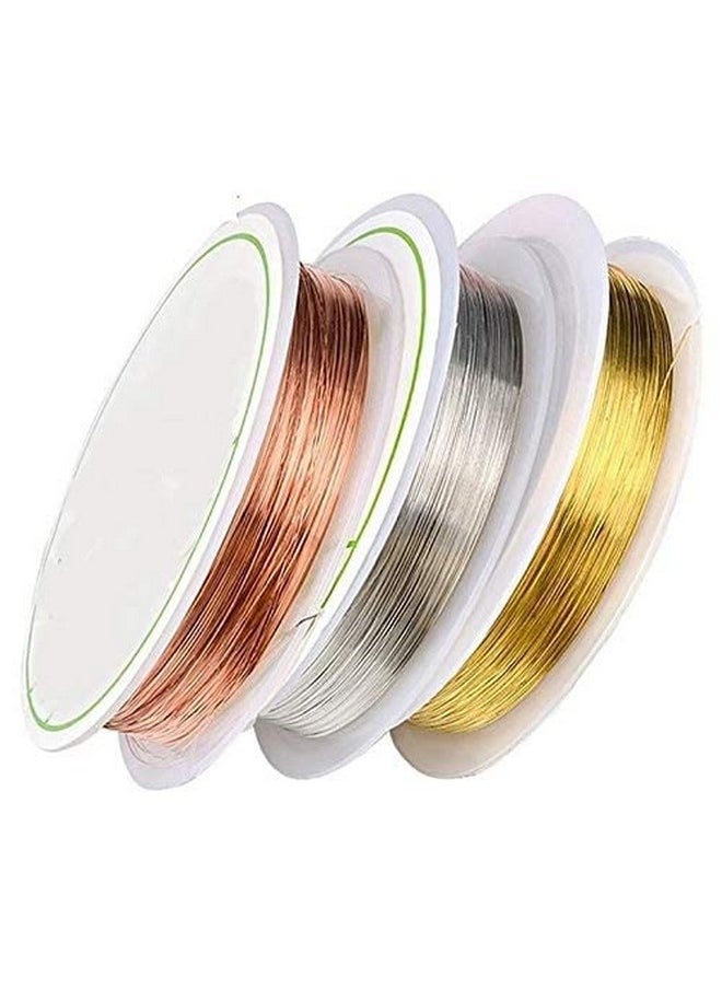 deziine DEZIINE�3Pcs Crafts 0.4MM Silver,Copper and Gold Wire Craft Beads Rope Beading Wire for Bracelet Necklace Jewelry DIY Accessories(9M)(Each 1PCS) (MULTI)  - Image 1