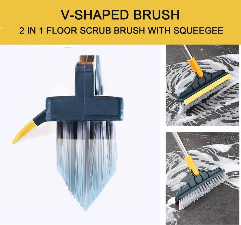 PPK24X9 PPK24X9 Stainless Steel Bathroom Cleaning Brush With Wiper 2 In 1, Tiles Cleaning Brush Floor Scrub Bathroom Brush With Long Handle 120° Rotate Bathroom Floor Cleaning Solution (Standard)  - Image 5