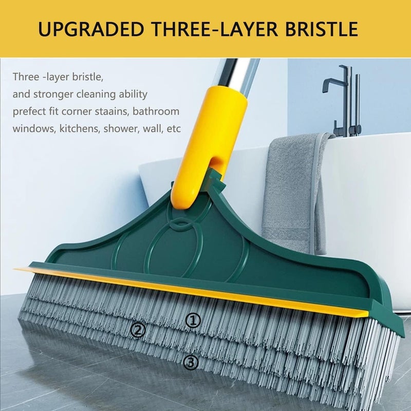 PPK24X9 PPK24X9 Stainless Steel Bathroom Cleaning Brush With Wiper 2 In 1, Tiles Cleaning Brush Floor Scrub Bathroom Brush With Long Handle 120° Rotate Bathroom Floor Cleaning Solution (Standard)  - Image 2