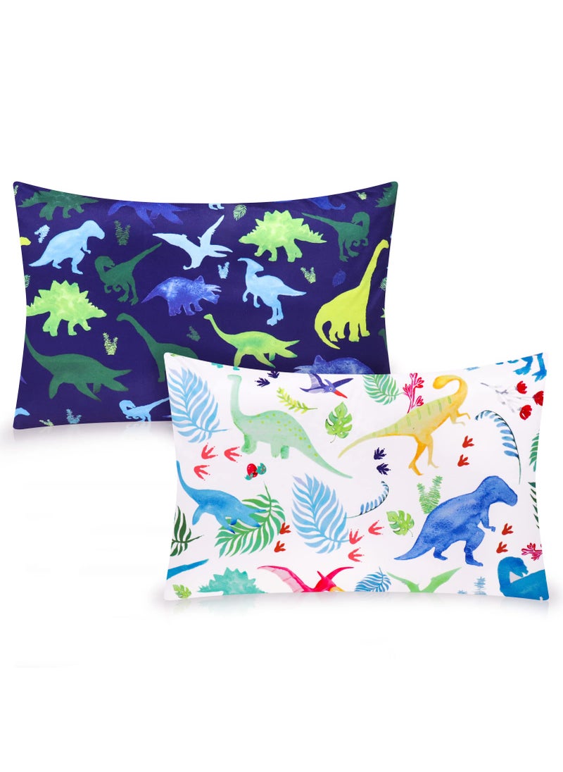 TANOFAR Toddler Pillowcase Kids Pillow Cover for Sleeping 2 Pack Dinosaur Set Fit Pillow Sized 13x 18 Or 14x19 100 Silky Soft Microfiber Envelope Closure Baby Travel Pillowcase for Boys Girls 