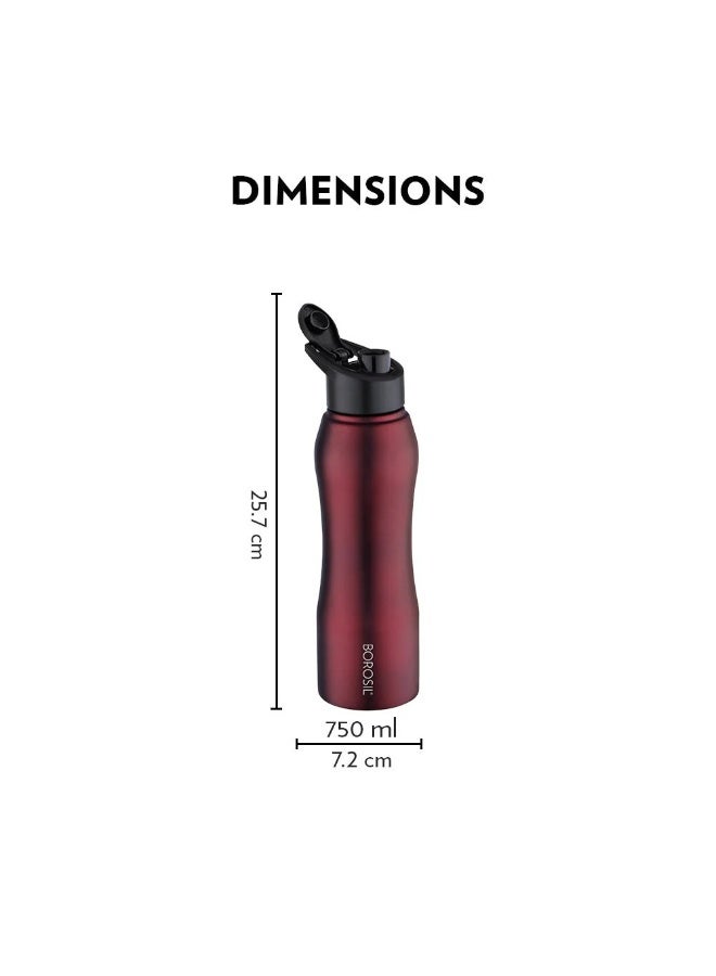 BOROSIL زجاجة ماء من الفولاذ المقاوم للصدأ Grip n Sip مارون، 750 مل - Image 5
