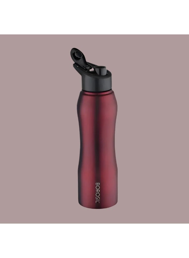 BOROSIL زجاجة ماء من الفولاذ المقاوم للصدأ Grip n Sip مارون، 750 مل - Image 1