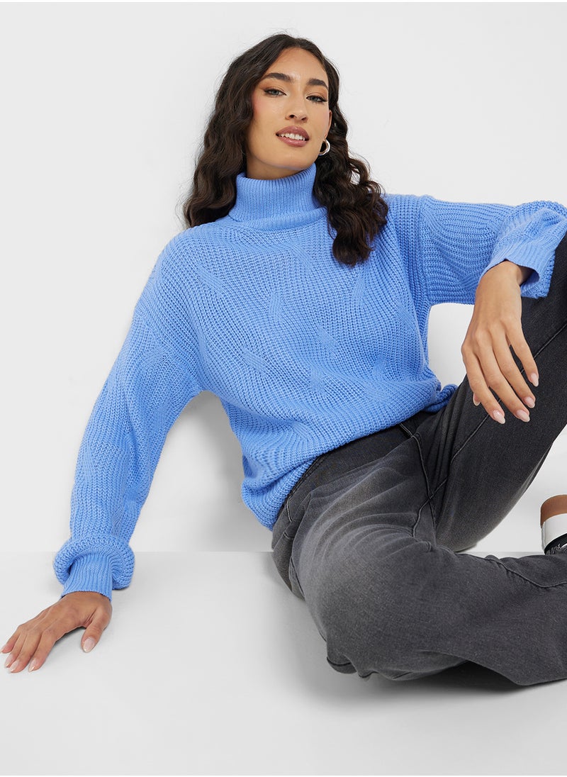 Ginger High Neck Chunky Cable Knit Sweater  - Image 1